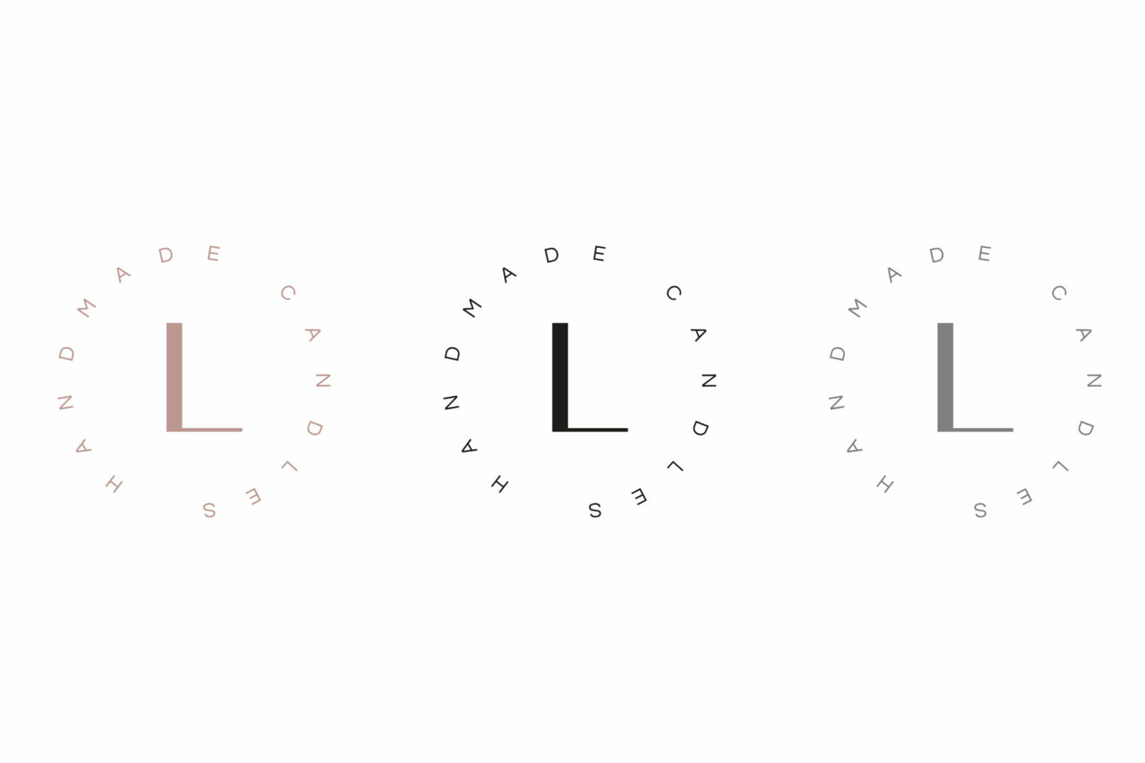 Lysia–F Stempel in Rosa, Schwarz und Grau mit dem Buchstaben L, umkreist vom Schriftzug 