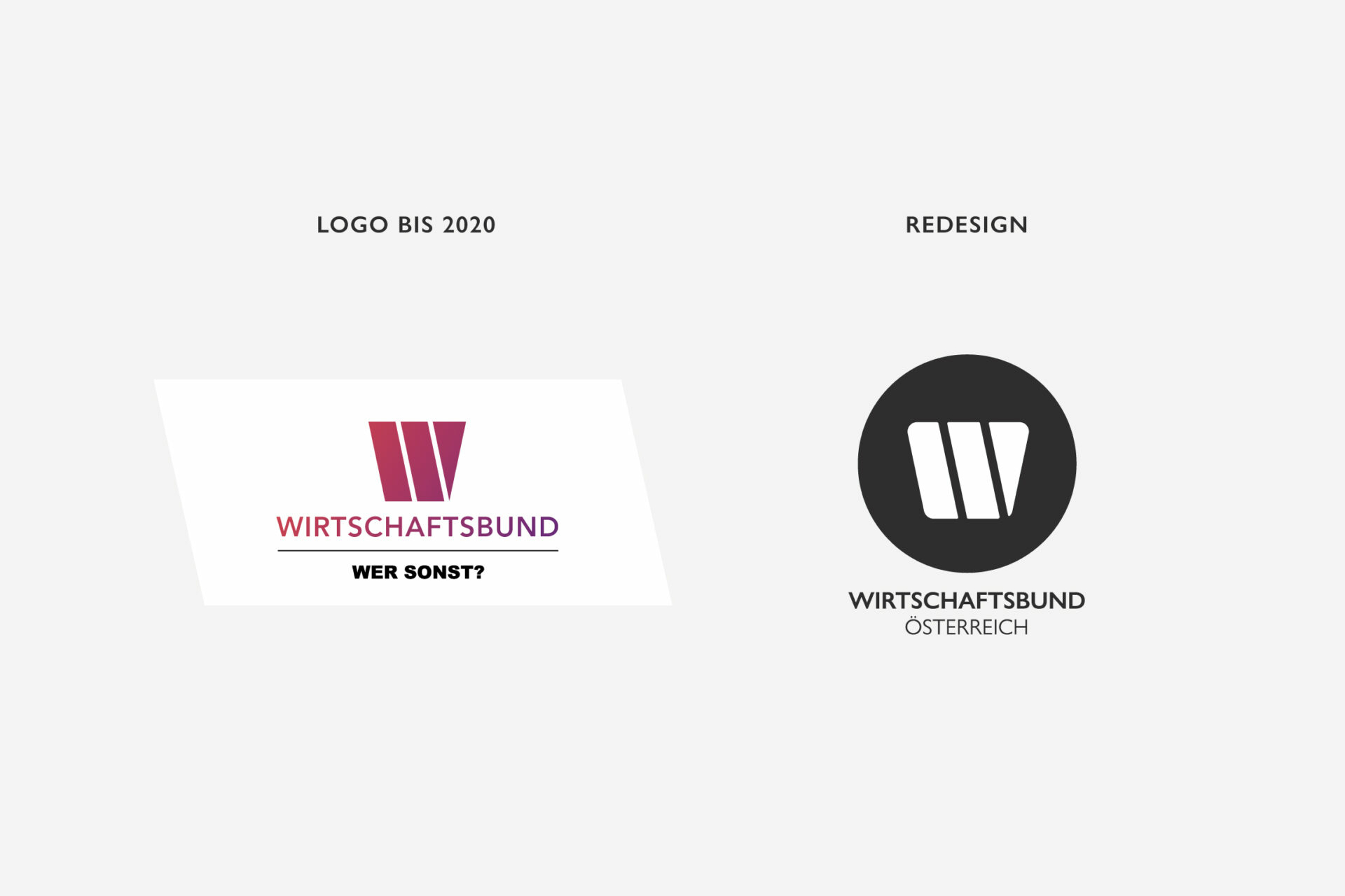 Gegenüberstellung des Wirtschaftsbund-Logo in der Variante bis 2020 sowie im neuen Design.