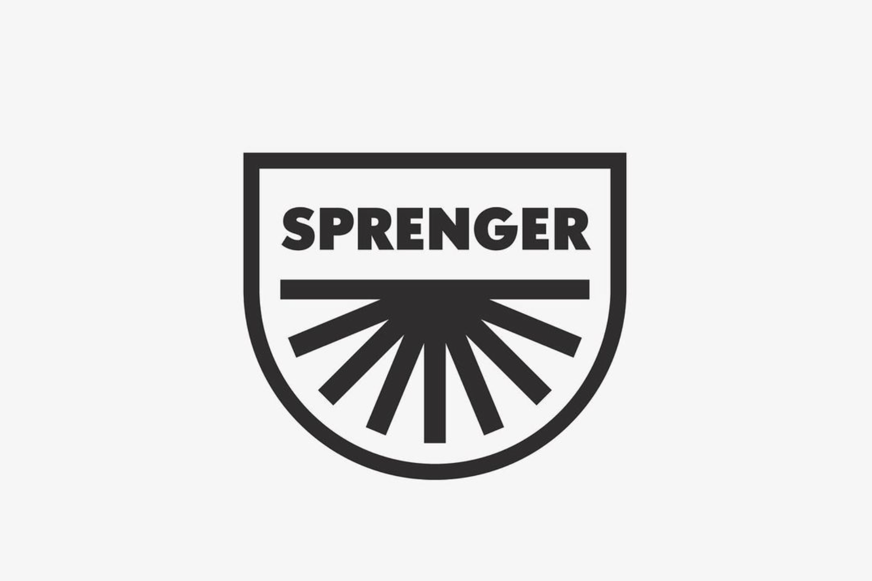 Logo mit Schriftzug Sprenger von Alex Sprenger mit abstrakten Lichtstrahlen..