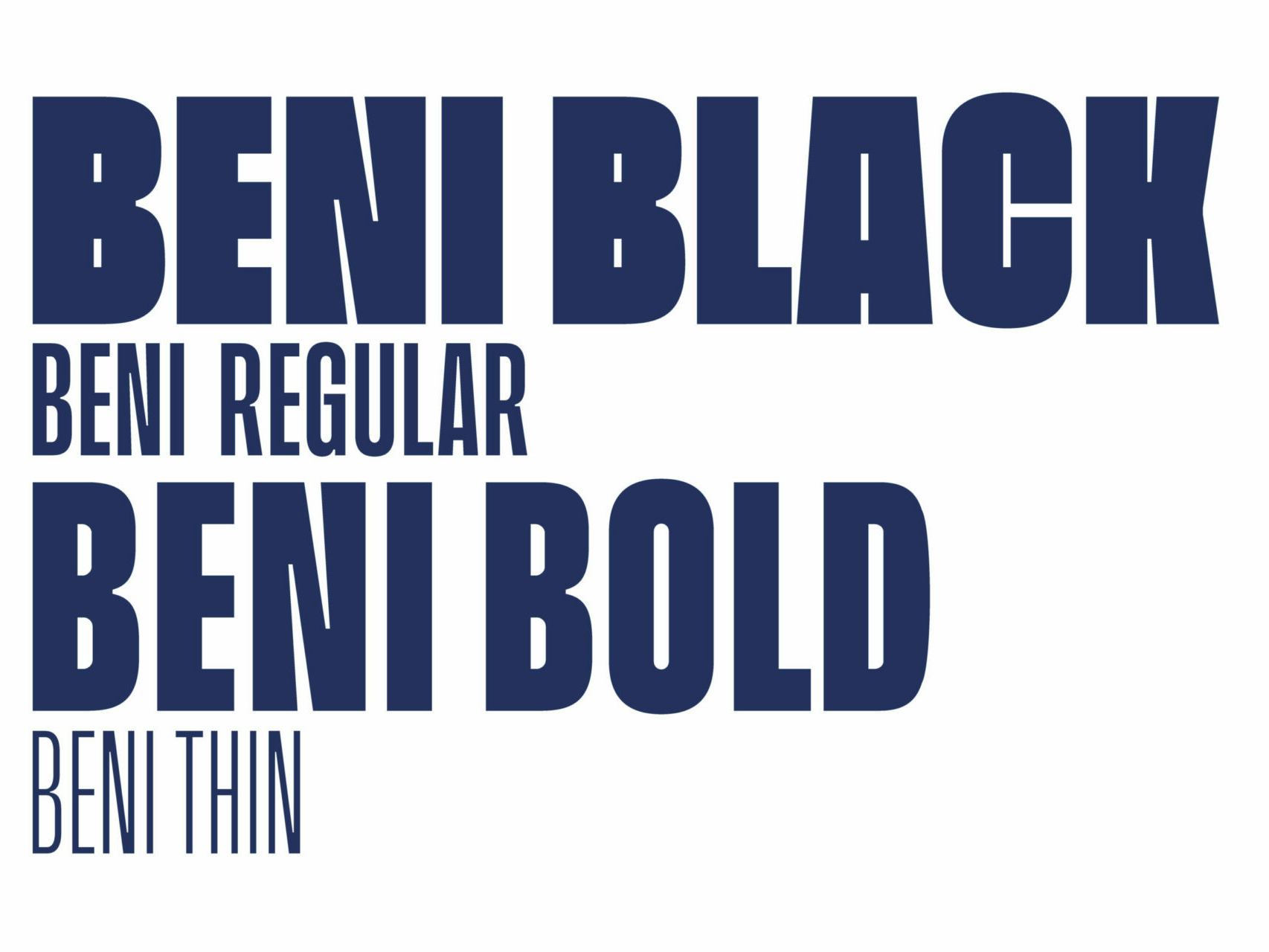 Abbildung der Schriftarten des neuen Brand Designs fuer Creators World mit Beni Black, Bold, Regular und Thin.