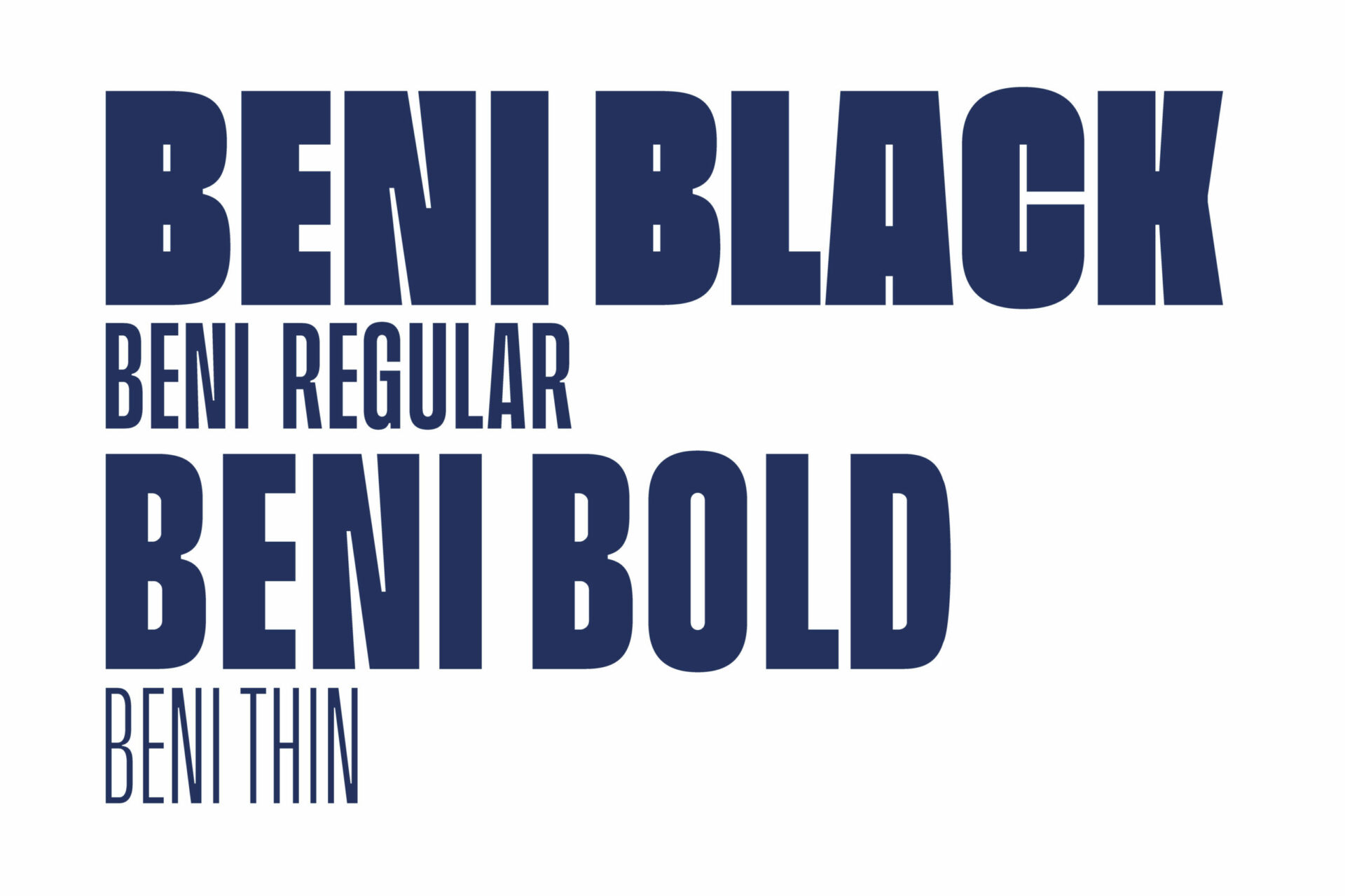 Abbildung der Schriftarten des neuen Brand Designs fuer Creators World mit Beni Black, Bold, Regular und Thin.