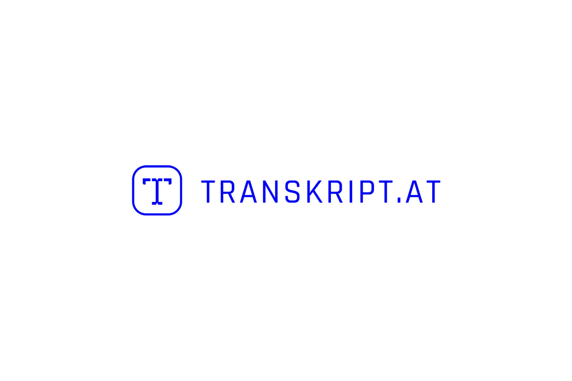 Blaues transkript.at Logo, bestehend aus Icon und Schriftzug, auf weißem Hintergrund.